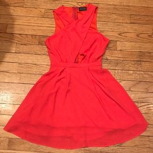 XS ASTR fit and flare coral dress with cutout